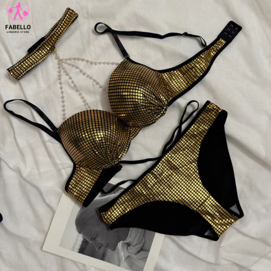 Premium Golden Shimmer Padded Lingerie Set