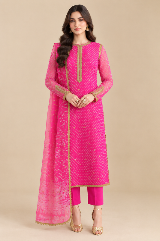 Women’s Pink Embroidered 3-Piece Suit with Dupatta