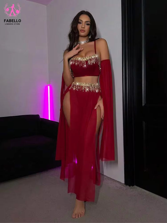 Fantasy Costume 5Pcs Nighty Set for Women Red